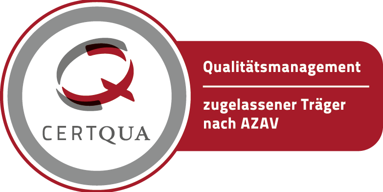 Das Certqua-Zertifikat für Qualitätsmanagement, welches belegt, dass die blista ein zugelassener Träger nach AZAV ist.