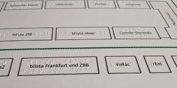 Ein Ausschnitt aus dem taktilen Plan der RehaFair-Ausstellung in der blista Sporthalle.